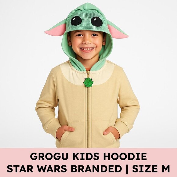 Disney Star Wars Kids “Grogu” Hoodie — 3D Ears + Peek-Through Face (M 10/12) - Picture 1 of 11